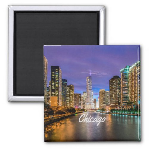 Chicago Illinois City At Night Magnet