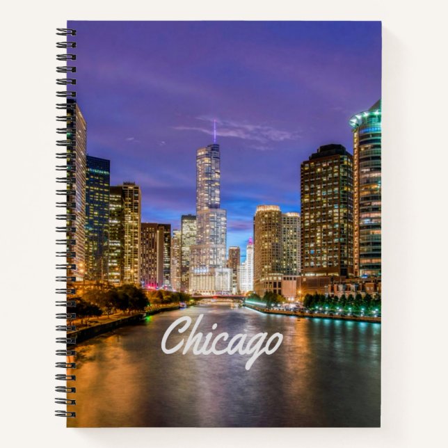 Chicago Illinois City At Night Notebook (Front)