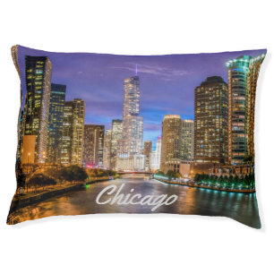 Chicago Illinois City At Night Pet Bed
