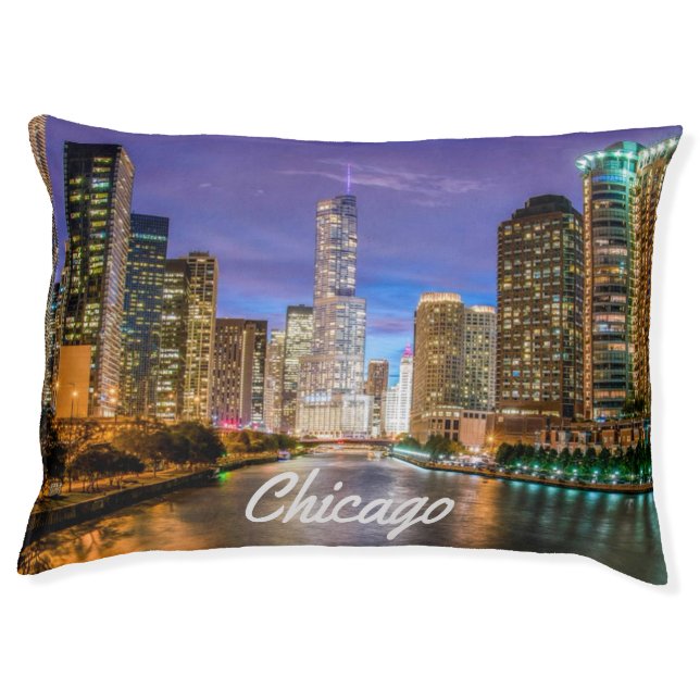 Chicago Illinois City At Night Pet Bed (Front)