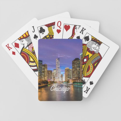 Chicago Illinois City At Night Poker Cards