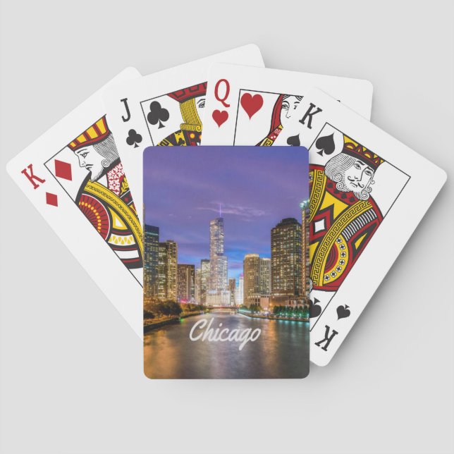 Chicago Illinois City At Night Poker Cards (Back)