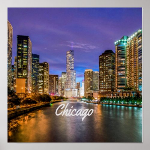 Chicago Illinois City At Night Poster