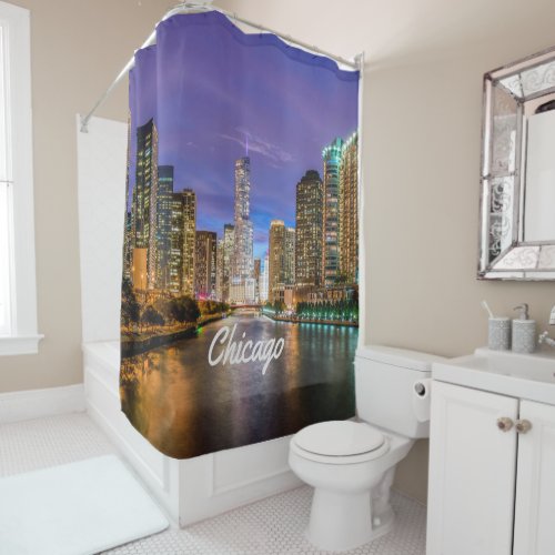 Chicago Illinois City At Night Shower Curtain