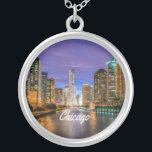 Chicago Illinois City At Night Silver Plated Necklace<br><div class="desc">Chicago Illinois City At Night
This beautiful windy city is your to take home
John Hancock Center
Chicago River</div>