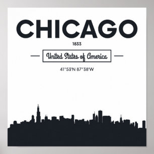 Chicago, Illinois City Coordinates Poster