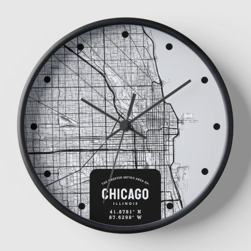 Chicago Illinois City Map Clock