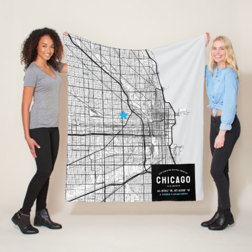 Chicago Illinois City Map  Mark Your Location  Fleece Blanket