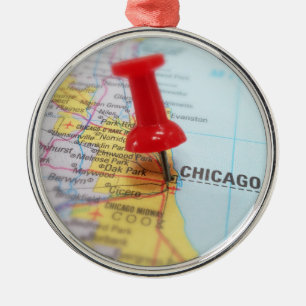 Chicago Illinois City Map Pin Metal Ornament