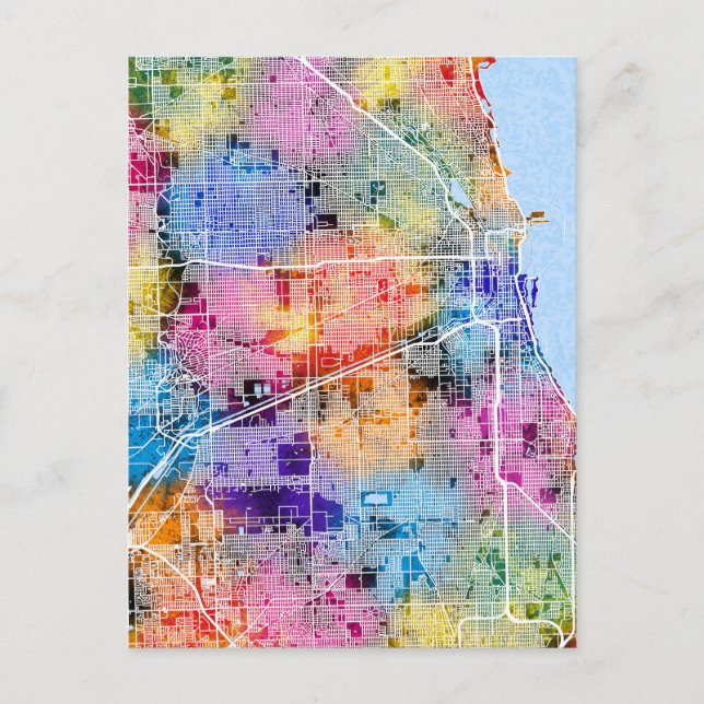 Chicago Illinois City Map Postcard (Front)