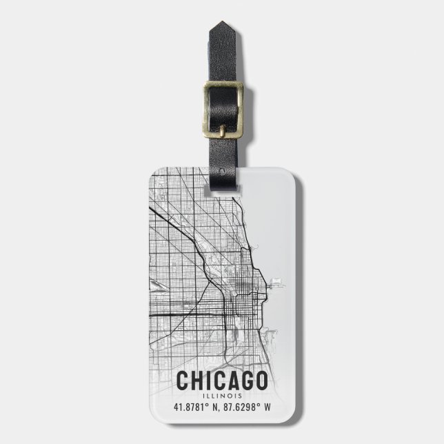 Chicago, Illinois City Map Topography Luggage Tag (Front Vertical)