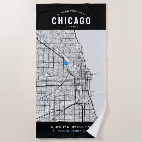 Chicago Illinois City Map  Your Custom Location Beach Towel