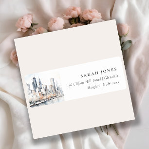 Chicago, Illinois City Scape Watercolor Address Label