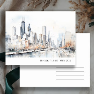 Chicago Illinois City Scape Watercolor Travel Postcard
