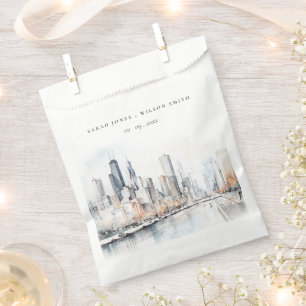 Chicago, Illinois City Scape Watercolor Wedding Favor Bag
