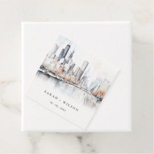 Chicago, Illinois City Scape Watercolor Wedding Favor Tags