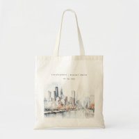 Chicago, Illinois City Scape Watercolor Wedding