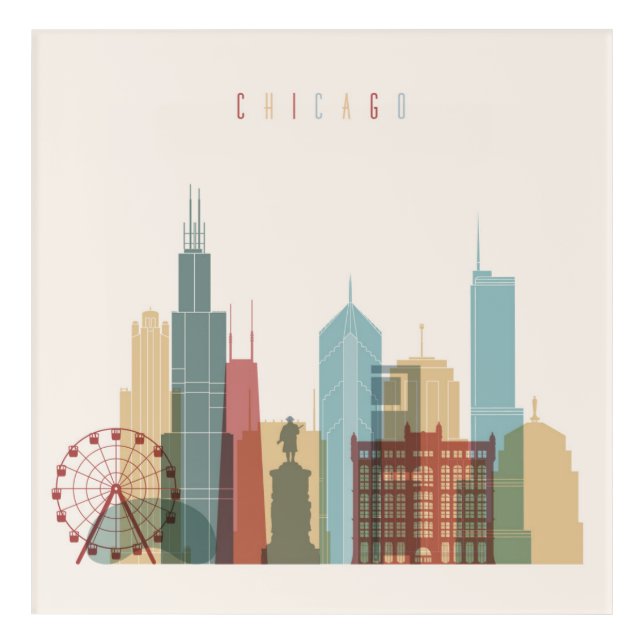 Chicago,Illinois | City Skyline Acrylic Print (Front)