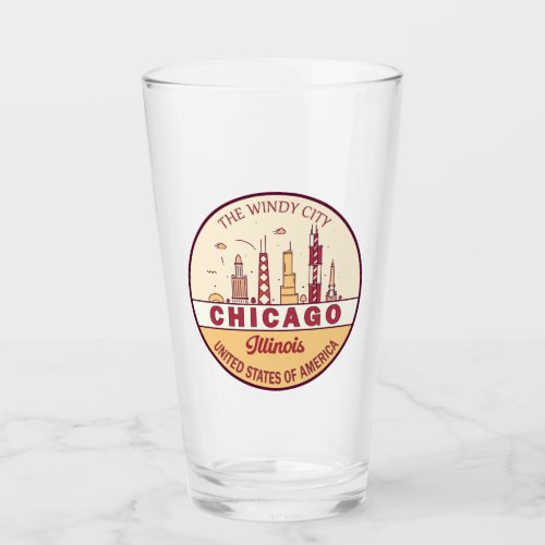Chicago Illinois City Skyline Emblem Glass