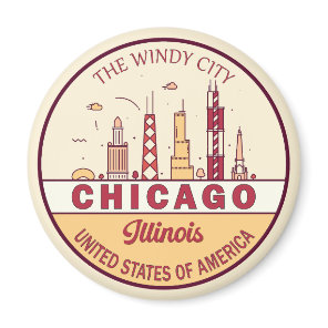 Chicago Illinois City Skyline Emblem Magnet