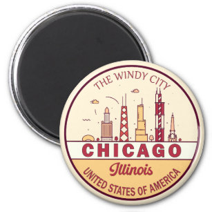 Chicago Illinois City Skyline Emblem Magnet