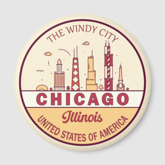 Chicago Illinois City Skyline Emblem Magnet