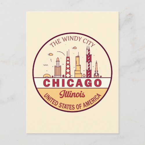 Chicago Illinois City Skyline Emblem Postcard