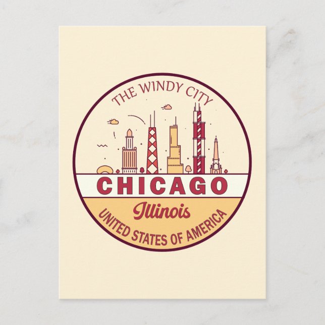 Chicago Illinois City Skyline Emblem Postcard (Front)