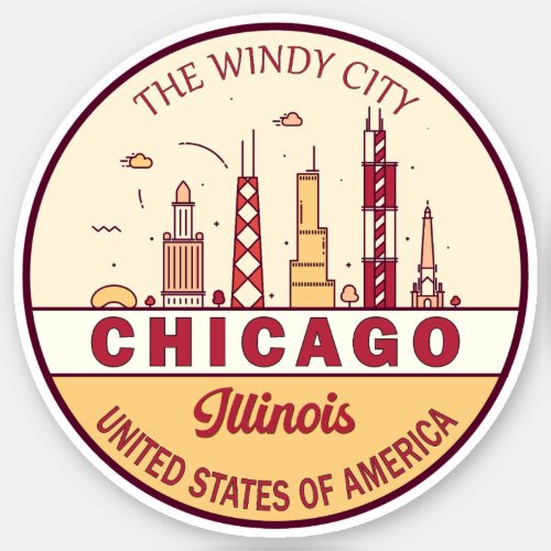 Chicago Illinois City Skyline Emblem Sticker
