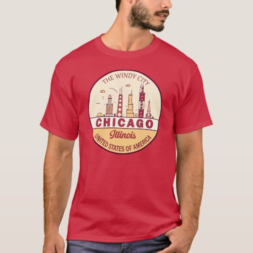 Chicago Illinois City Skyline Emblem T_Shirt