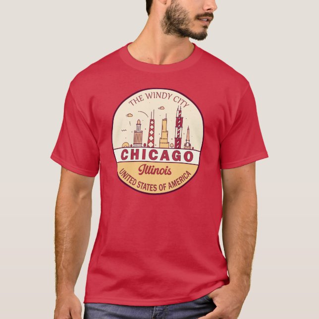 Chicago Illinois City Skyline Emblem T-Shirt (Front)