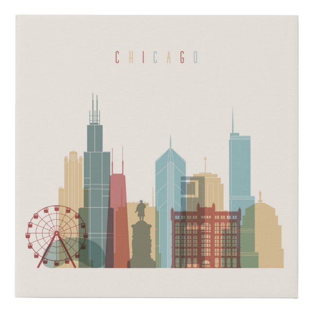 Chicago,Illinois | City Skyline Faux Canvas Print (Front)