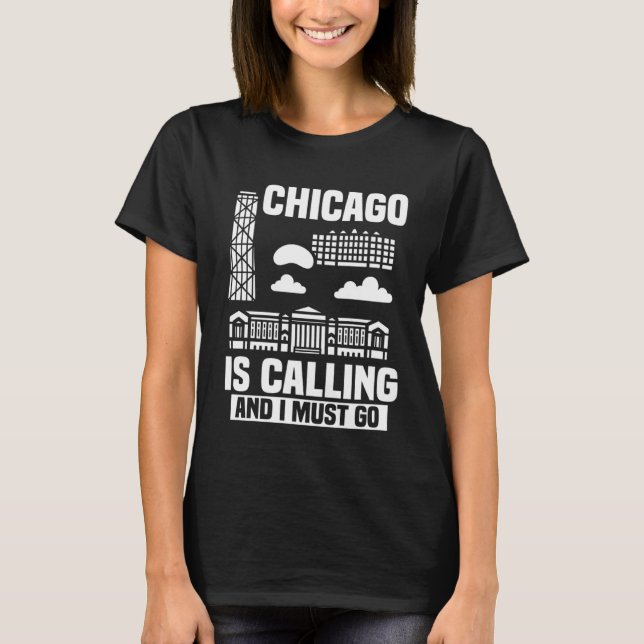 Chicago Illinois City Skyline Map Travel T-Shirt (Front)