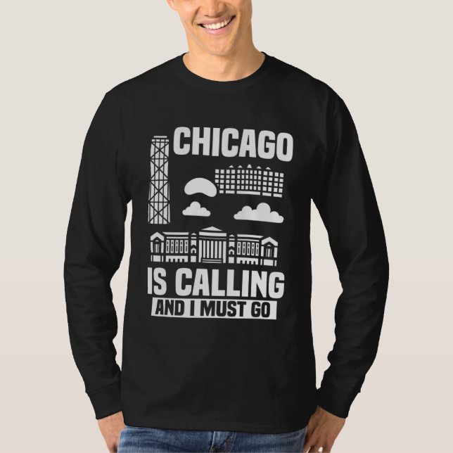 Chicago Illinois City Skyline Map Travel T-Shirt (Front)