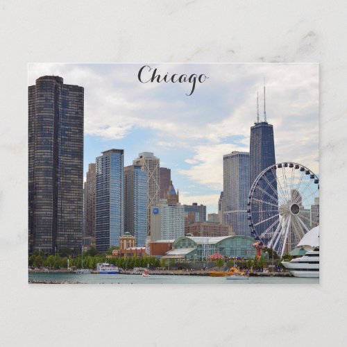 Chicago Illinois City Skyline Navy Pier Photo Postcard