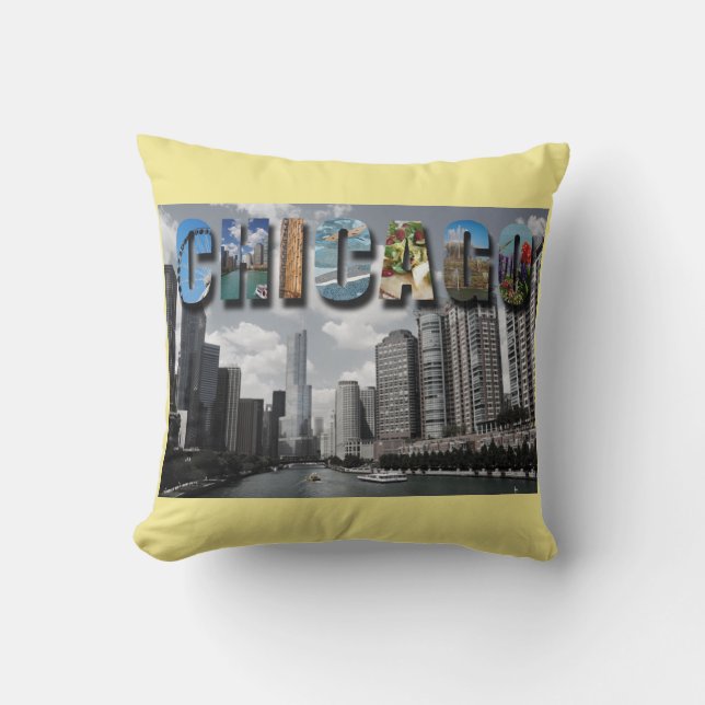 Chicago Illinois City Skyline Skyscrapers Photo Throw Pillow (Front)