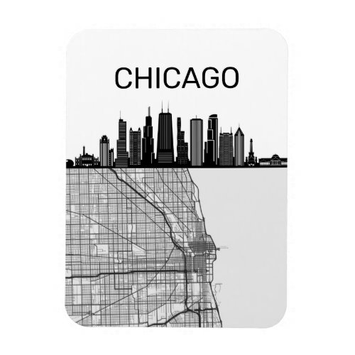 Chicago Illinois City Skyline With Map Magnet