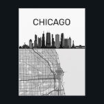 Chicago Illinois City Skyline With Map Postcard<br><div class="desc">The city skyline of Chicago,  Illinois including landmarks with the map of Chicago underneath.</div>