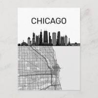 Chicago Illinois City Skyline With Map