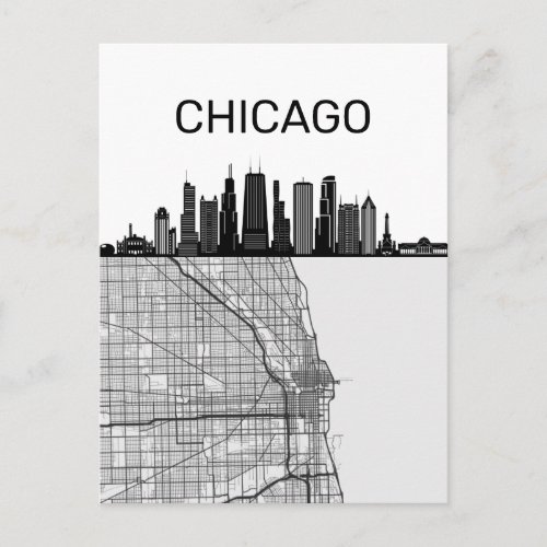 Chicago Illinois City Skyline With Map Postcard