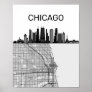 Chicago Illinois City Skyline With Map Poster