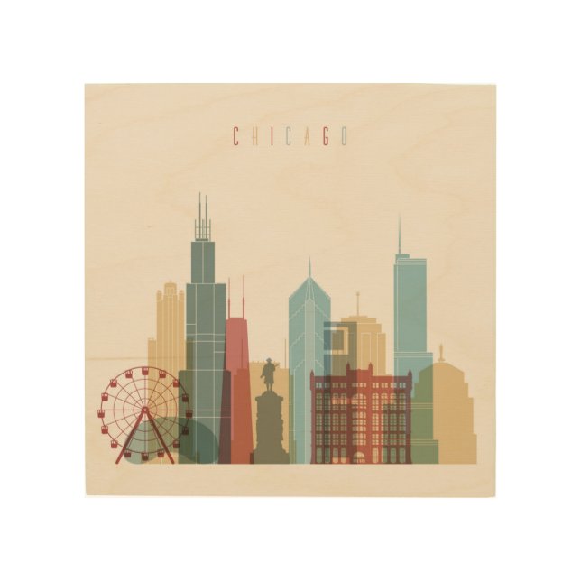 Chicago,Illinois | City Skyline Wood Wall Decor (Front)