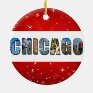Chicago Illinois City Travel Photos Christmas Ceramic Ornament