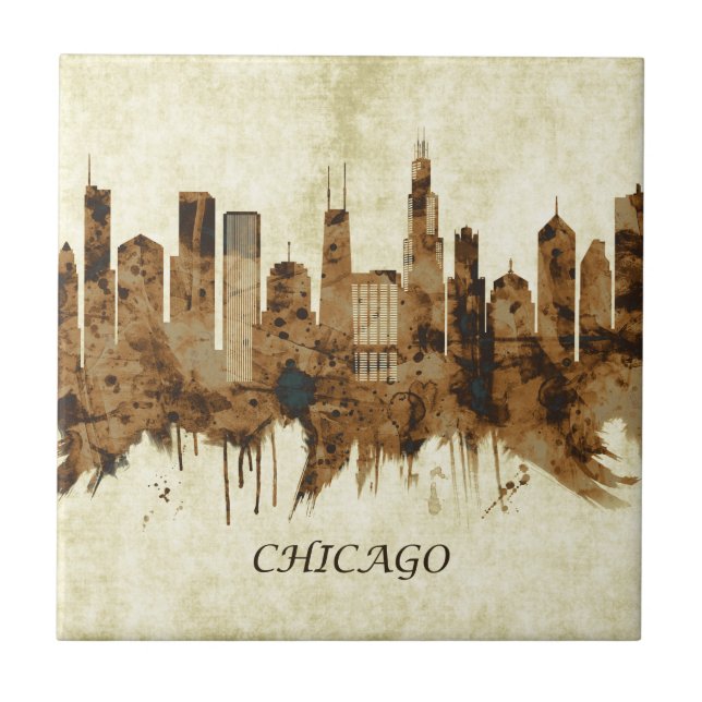 Chicago Illinois Cityscape Ceramic Tile (Front)