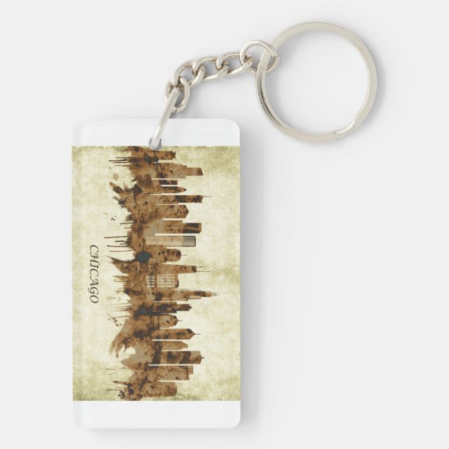 Chicago Illinois Cityscape Keychain (Back)