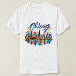 Chicago Illinois Colorful Skyline Art T-Shirt