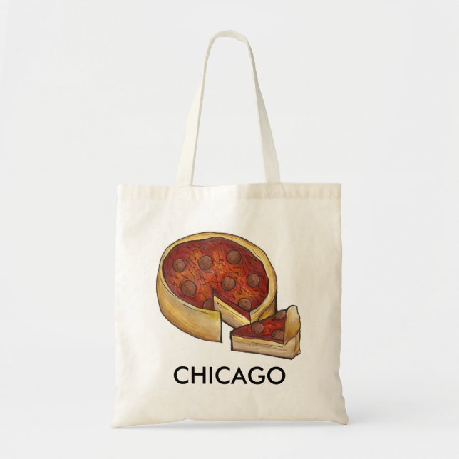Chicago Illinois Deep Dish Pepperoni Cheese Pizza Tote Bag (Front)