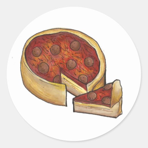 Chicago Illinois Deep Dish Pepperoni Pizza Foodie Classic Round Sticker