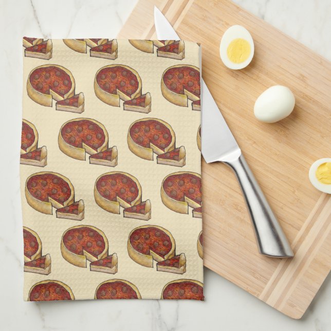 Chicago Illinois Deep Dish Pepperoni Pizza Pie Kitchen Towel (Quarter Fold)