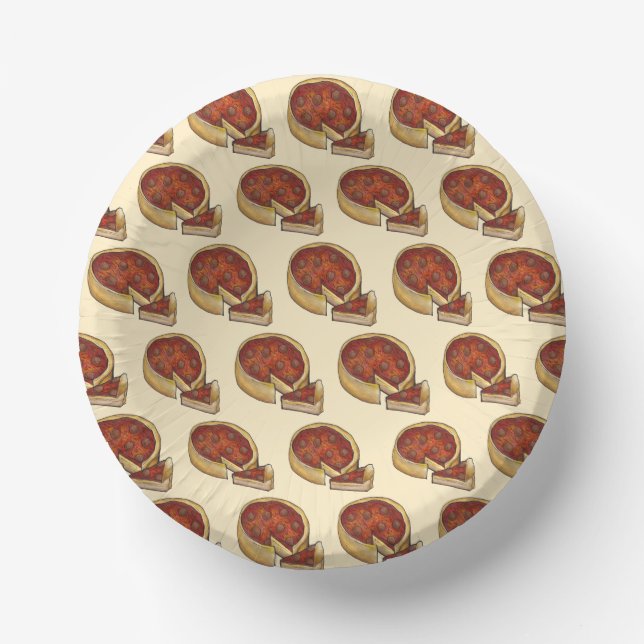 Chicago Illinois Deep Dish Pepperoni Pizza Pie Paper Bowls (Front)